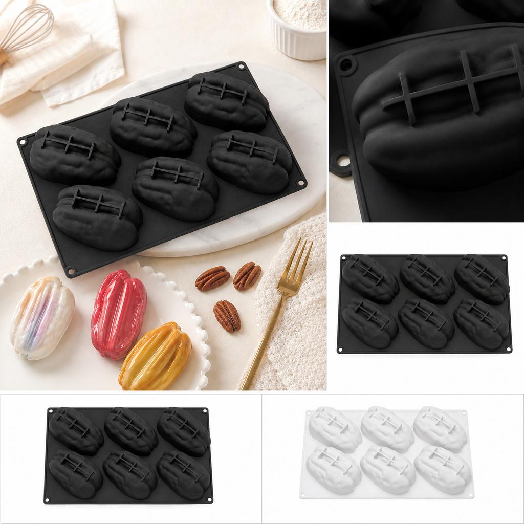 6 Cavity Walnut Shaped Food Grade Silicone Mold for Baking Mousse Cake Chocolate Resin Craft Mold Flexible Nonstick Tray