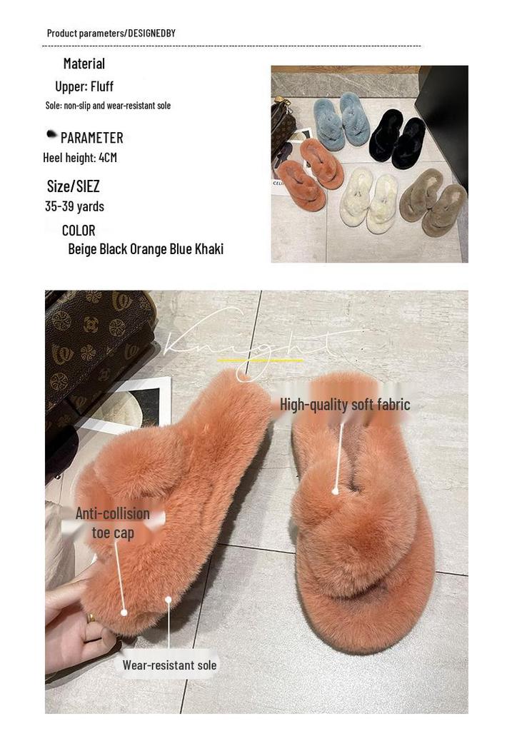 2025 Women's Open Toe Cross-Strap Fur Slippers: Autumn/Winter Fashion, Thick Sole, Height Boosting