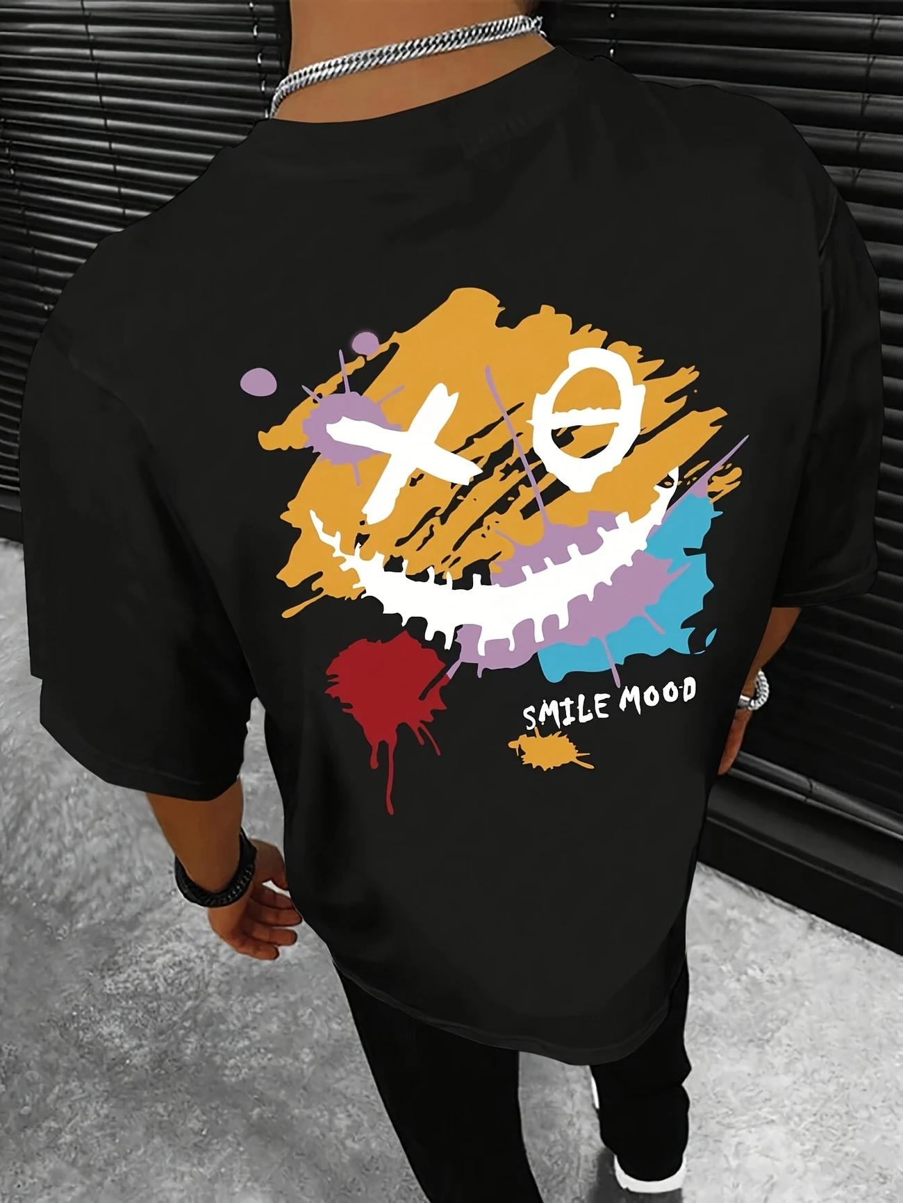 

Мужская модная футболка с принтом скелета и цветка, счастливое лицо, мужская повседневная футболка в уличном стиле, универсальная футболка с коротким рукавом 4XL