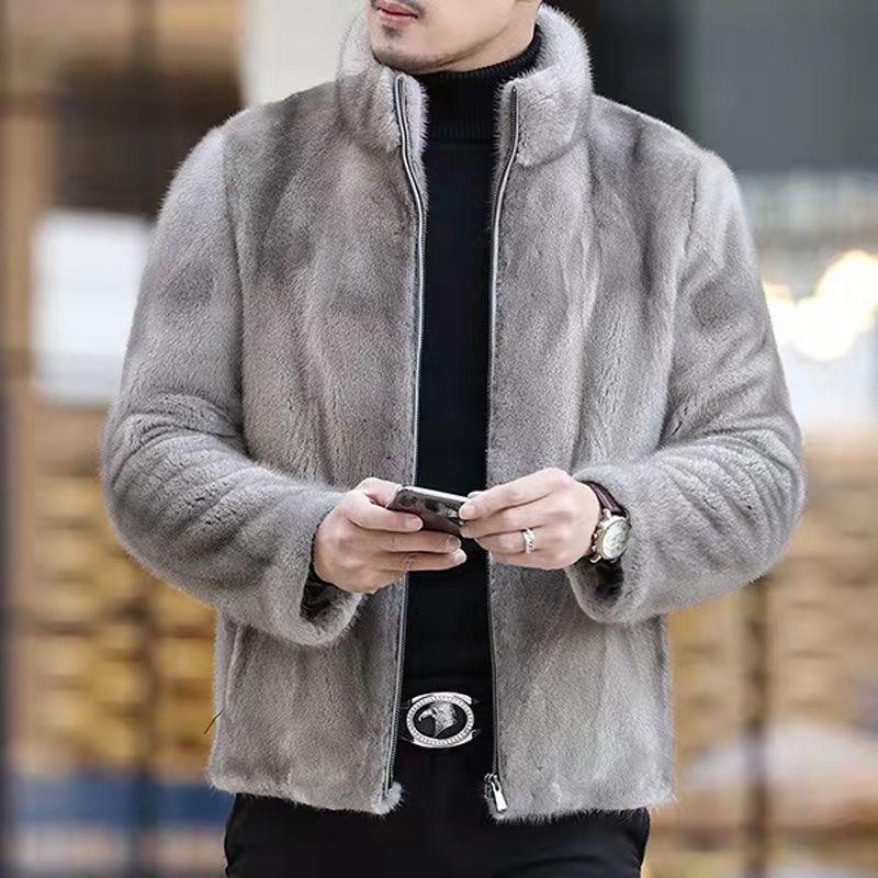 Men's imitation fur winter new imitation mink coat men's hooded imitation mink jacket imitation Rex rabbit hair stand-up collar