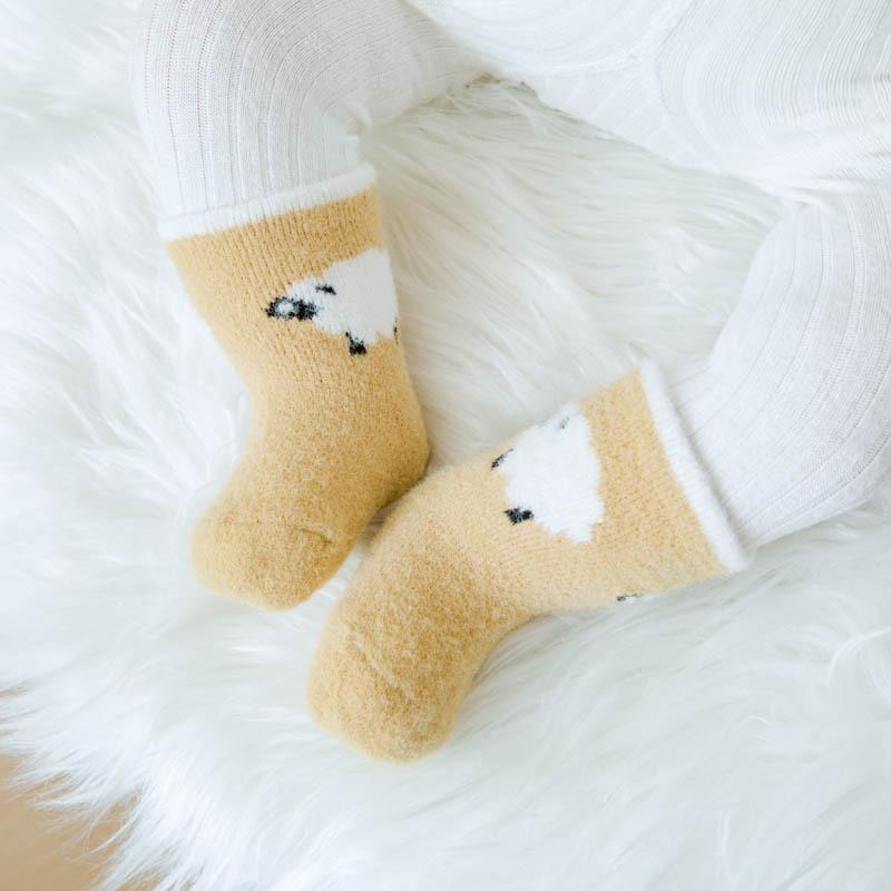 Baby Plush Socks Cartoon Solid Color Newborn Girls Boys Mid Tube Socks Warm Non-slip Floor Sleeping Sock Autumn Winter