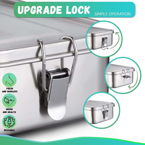 Set of 2 Rectangular Food Containers | Stainless Steel Storage Boxes with Airtight Locks | Freezer- and Dishwasher-Safe & Odor-Proof | 550ml | Eco-Fri