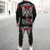 Men Contrast Panel Rose And Skull Art Print Long Sleeve Sweatshirt Jogger Pants Two Piece Suit