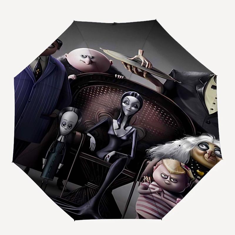 Addams Family Themed Automatic Opening and Closing Umbrella, Compact Travel Umbrella, Lightweight and Portable, Suitable for Beach Commuting