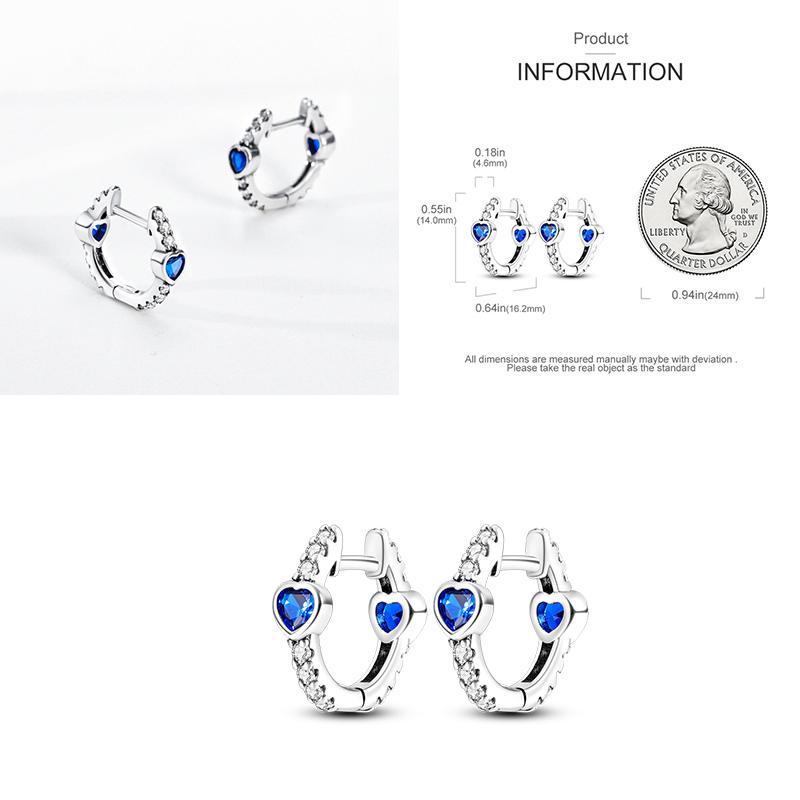 Sparkling Blue Zircon Hoop Earrings Pave U Shape Star Devil Eyes Circle S925 Drop Earring Fit Original Party Jewelry