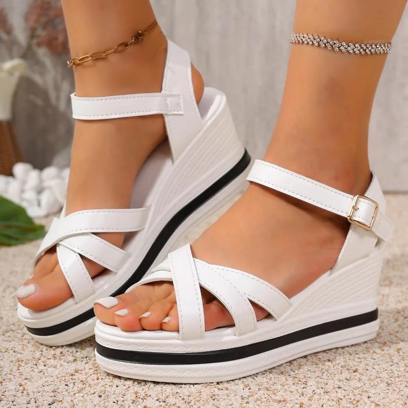 Fashion 2025 Buckle Strap Women's Sandals Open Toe Wedge Heel Fashion Platform Summer Casual Sandals Comfortable Plus Size Shoes Ladies