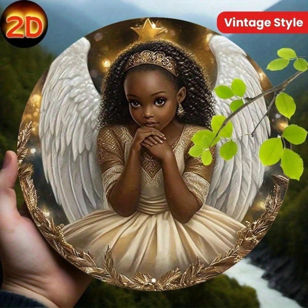 1pc African Angel Metal Wall Art, Dark Brown Gold Metallic Hanging Ornament for Home Christmas Wedding Decor