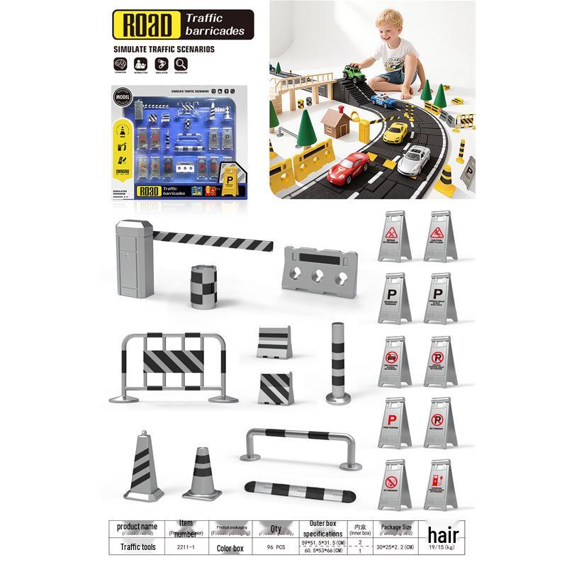 Cross-Border Traffic Simulation Toy Set with Cone, Speed Bump, Parking Lot Barrier, Water Barrier, and Warning Signs