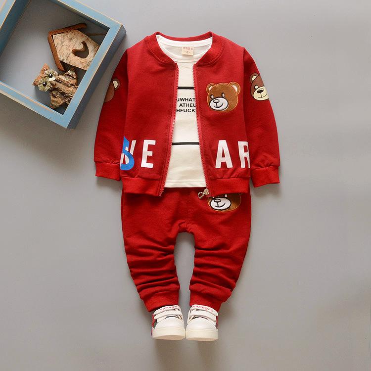 Kids' Korean Style Cartoon 3-Piece Set: Long Sleeve Sweatshirt, Jacket, and Pants for Boys - Perfect for Autumn and Spring.