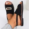 Women's European & American Flat Sandals with Elastic Fabric Band and Metal Accents, Plus Size, Beach-Ready.