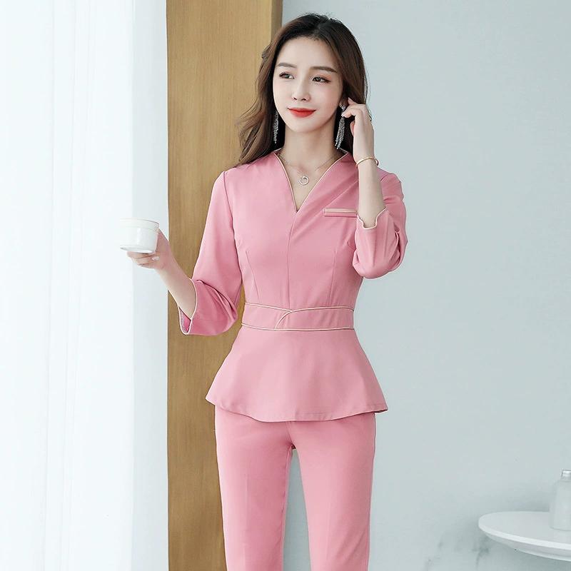 

Комбинезон из двух частей, блузка + брюки, женская модная униформа для красоты, спа-отеля, униформа для стойки регистрации, одежда для массажа, летняя униформа для эстетистов M