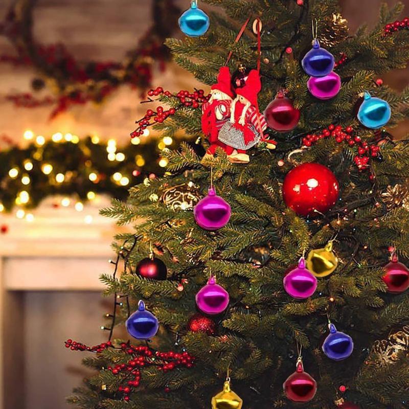 WTEMPO Festival Decorations Christmas Bells and Sleigh Bells Boxed Christmas Metal Colored Bells Keychains Decor Bells Round Bells