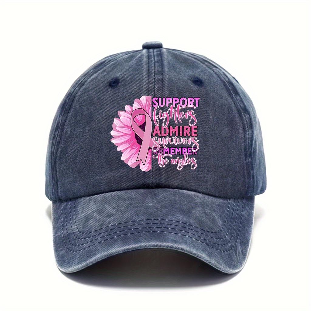 Breast Cancer Awareness Daisy Ribbon Baseball Cap Adjustable Polyester Casual Sun Protection Hat