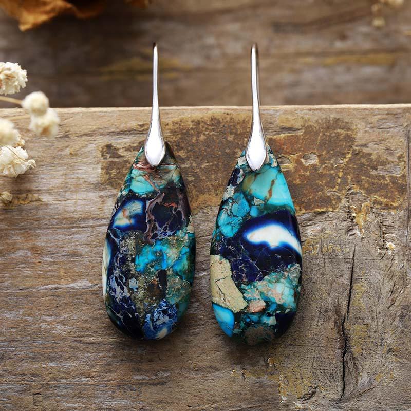 Luxury New Bohemian Emperor Stone Water Drop Pendant Earrings European and American Popular Jewelry Jewelry