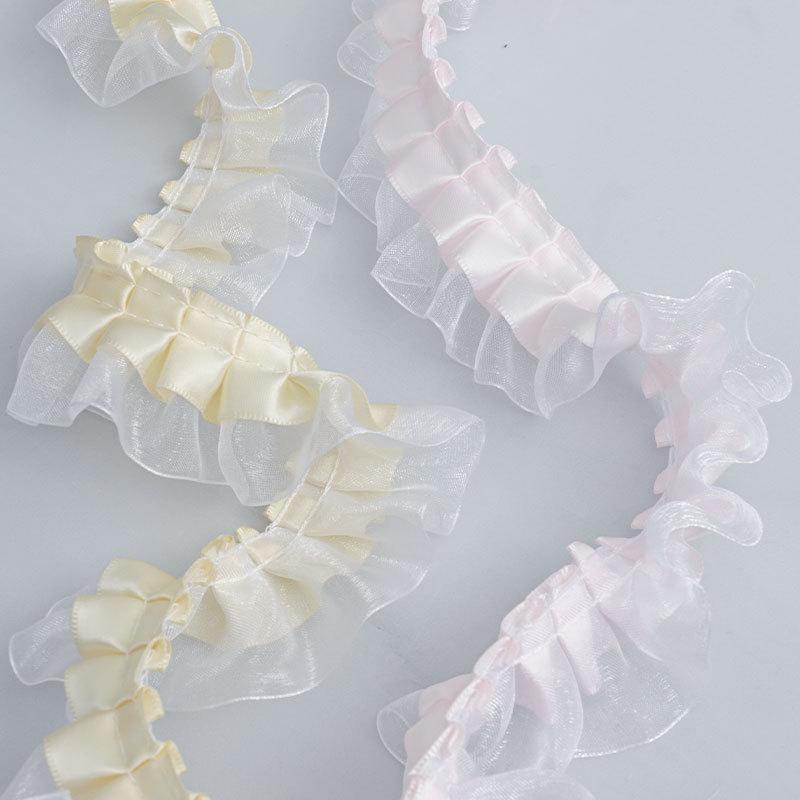 Elegant 4cm Double Pleated Polyester Sheer Chiffon Lace Clothing Accessories Skirt Hem Cuffs Handmade Diy Skirt Support Lace Crafts Making Ribbons