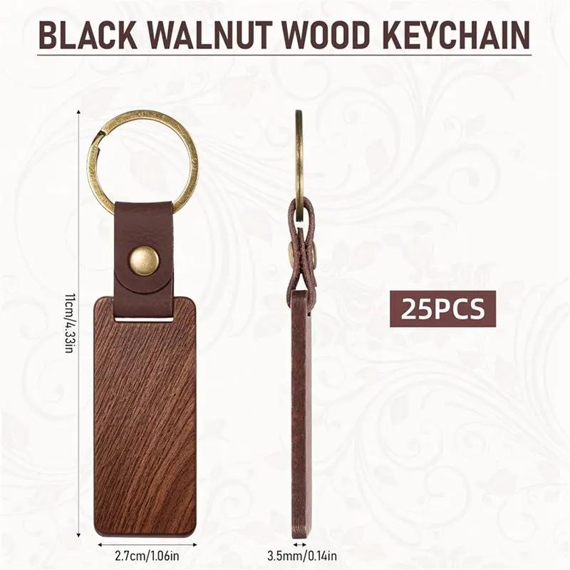 Wooden Keychain Blanks Rectangle Wood Keychain Blanks With Leather Strap Engraving Blanks Key Chain
