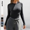 Y2K Ribbed Round Neck Long Sleeve T Shirt Women Base Layer Outer Wear Slim Structured Shoulder Hot Girl Top