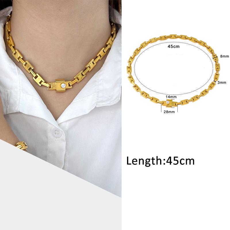 USENSET Men's Stainless Steel Chains Necklace Gold Color Handmade 18k Gold Plated Chains Individuality Zircon Gifts