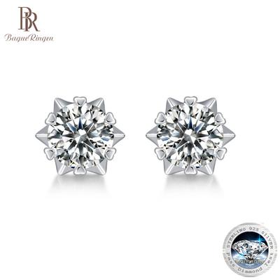 Orecchini semplici con fiocchi di neve in moissanite da 0,5 ct/1 ct intarsiati in argento 925. Orecchini semplici