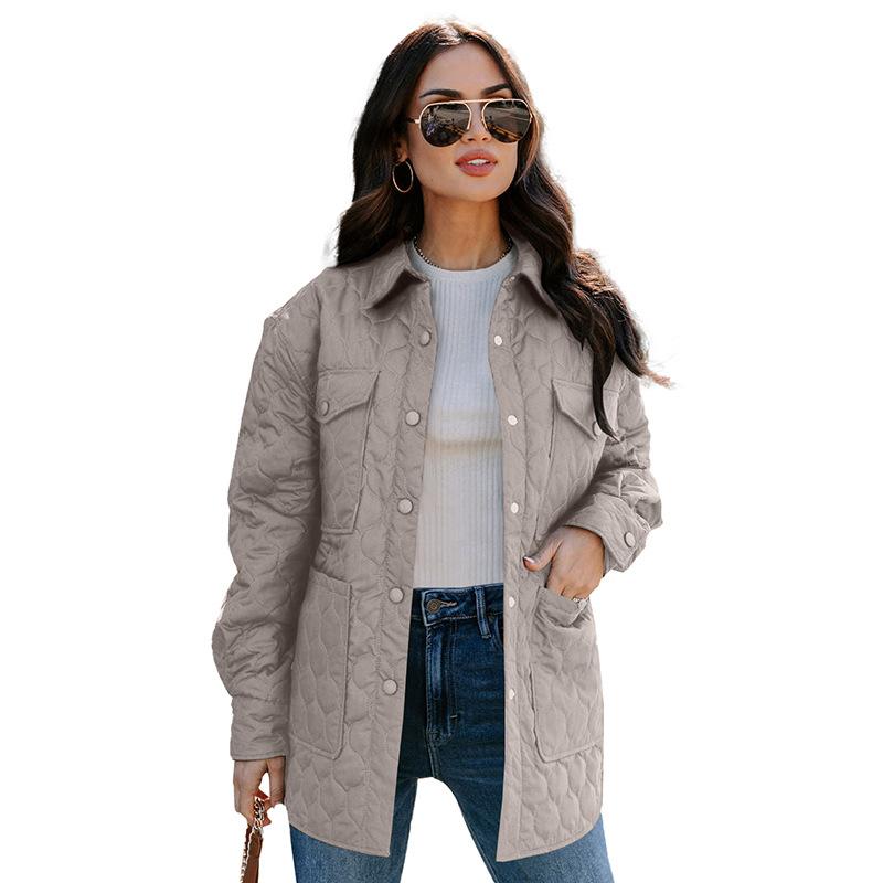 

Autumn new solid color warm thickened cotton clothes for women, European and American long casual style quilted long-sleeved jackets for women XXL