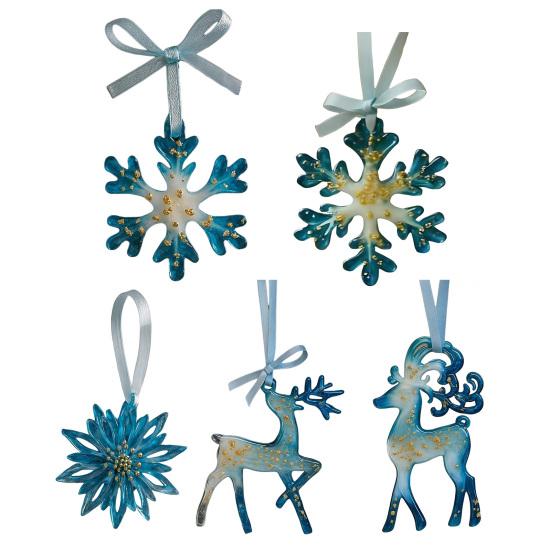 Yousheng Vánoční ozdoby sada Akrylové ozdoby sobů a sněhových vloček Nerozbitné závěsné ozdoby na stromeček pro sváteční domácí dekoraci