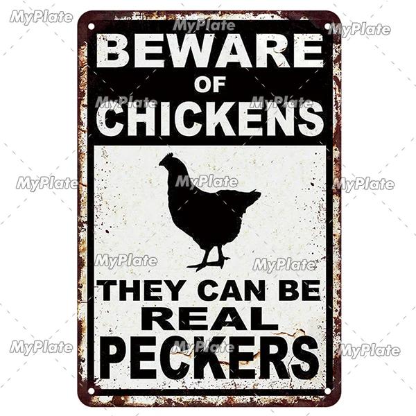 [MyPlate] Vintage Farm Chickens Retro Poster  Metal Sign Plate Tin Sign Wall Crafts Decor For Home Room Plaque Decoration Gift