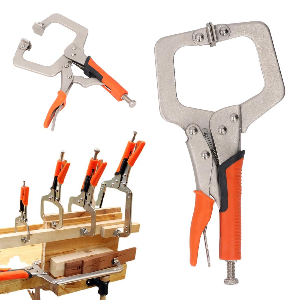 2Pcs Locking C Clamp Pliers Set Heavy Duty Woodworking Face Clamp with Rotating Pads for Welding   Hole Joinery