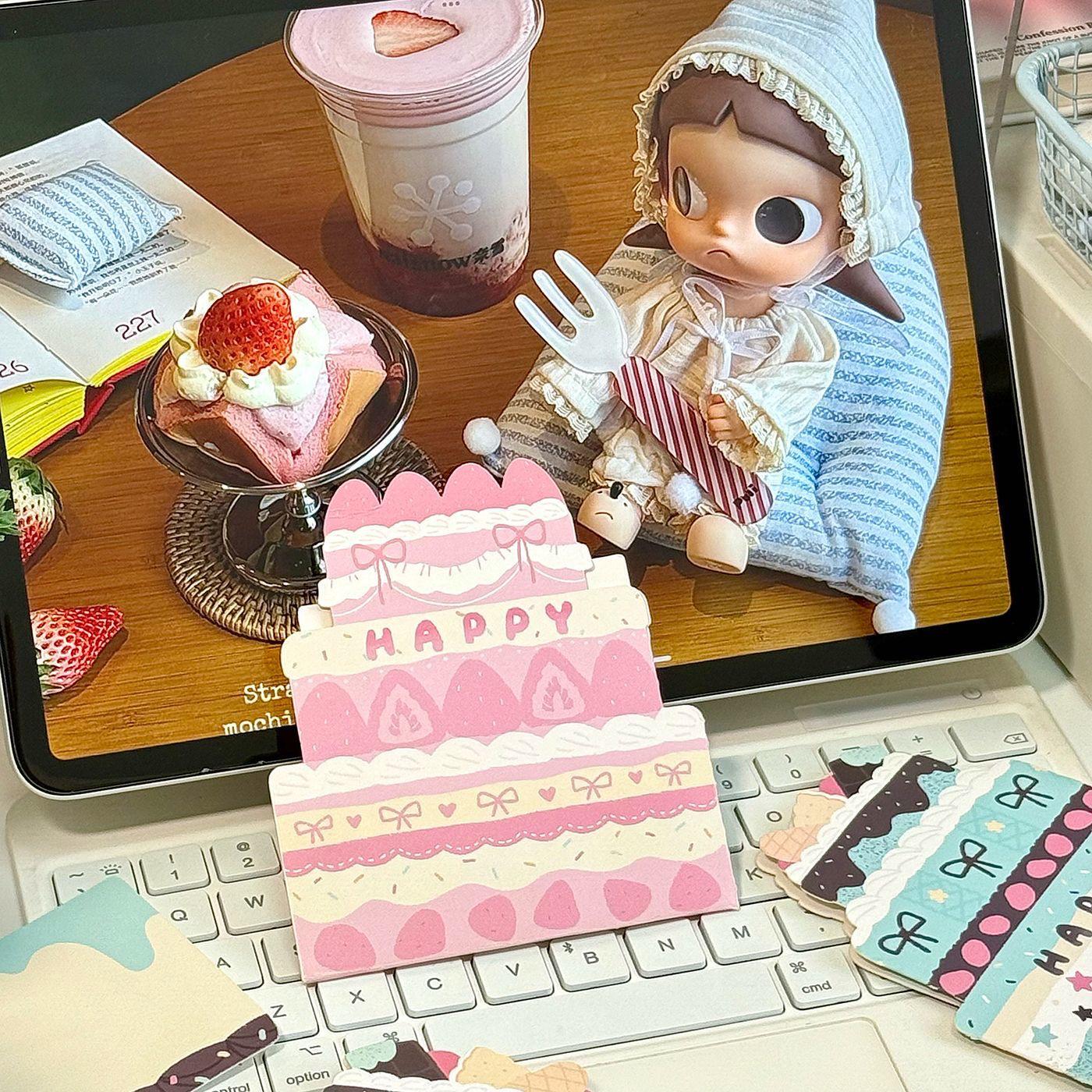 3D Foldable Birthday Card - Cute Handwritten Postcard with Blessing