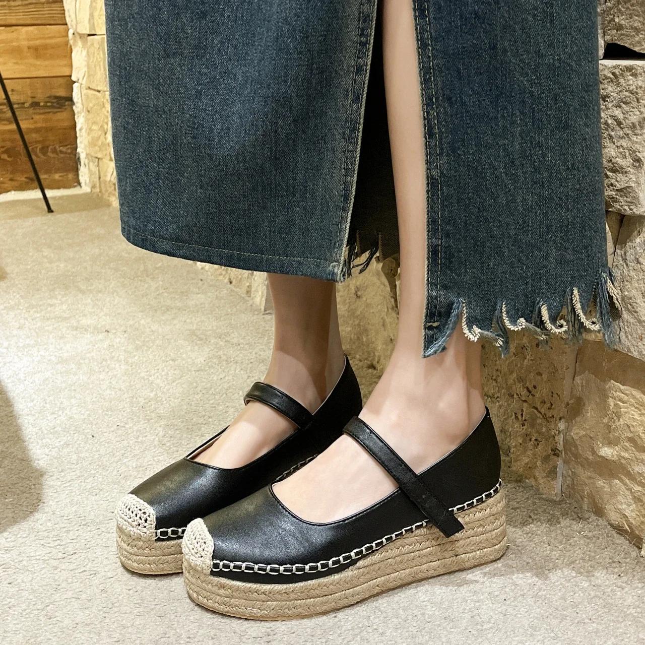 

2026 High Heels Women Shoes New Weave Wedges Platform Dress Party Shoes Spring Rome Sandals Pumps Female 35 чорний