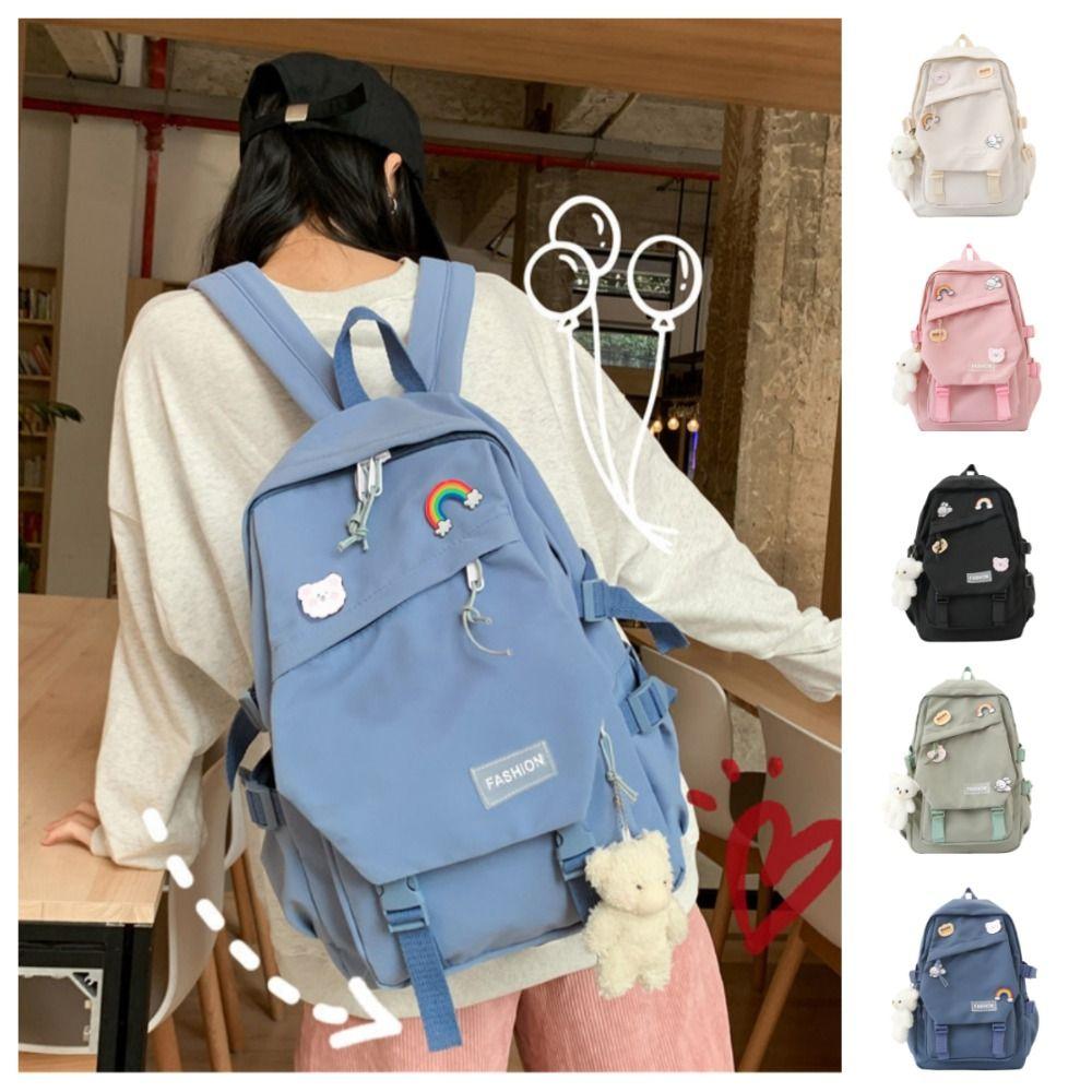 Nylon Large Capacity Bags Canvas Korean Style School Bag Sweet Badge Shoulder Backpack  Student