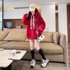 La Chapelle Women's Loose-Fit Cartoon Bear Fleece Hoodie