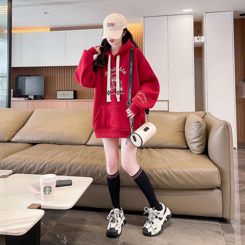La Chapelle Women's Loose-Fit Cartoon Bear Fleece Hoodie