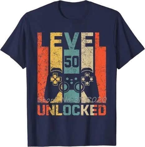 Vintage 50th Birthday Game Level 50 Unlocked 50 Years Old Gamer TShirt Video Games Retro Fiftieth Bday Tshirt Men T Shirt Tops