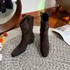 Large size -4 cowboy boots women's autumn new pointed thick heel pleated stack short Martin boots knight boots