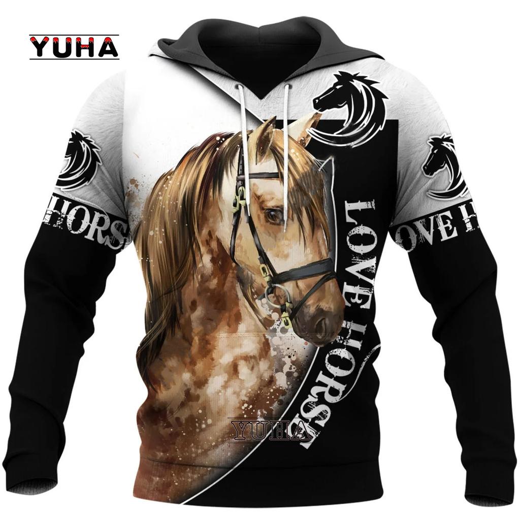 yk2Newest Funny Animal horse tattoo street clothing long sleeved sportswear Newfashion 3D printed autumn casual hoodie