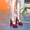 Fashion Super High Heel Shoes New Round Head Shallow Mouth Metal Buckle Thick Heel Waterproof Platform Mary Jane Women's Shoes