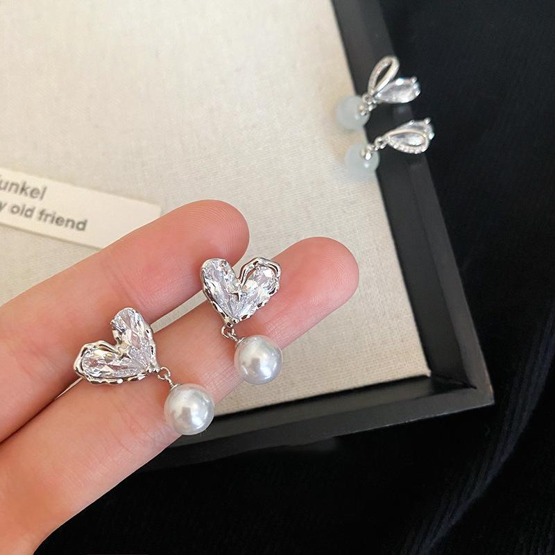 111 silver needle design temperament exquisite love earrings, Mori versatile temperament pearl stud earrings 925 silver needle