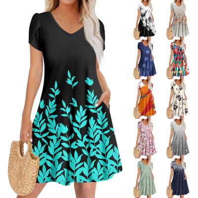 Women's Casual Fashion V Neck Short Sleeve Dress Stylish Wedding Guest Dress