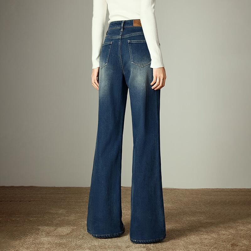 Chuyu Women's 2025 Winter Mid-High Waist Fleece-Lined Flared Jeans