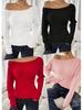 Women's Y2K Solid Color Long Sleeve Knit Sweater with Round Neck & Waist-Cinching Design