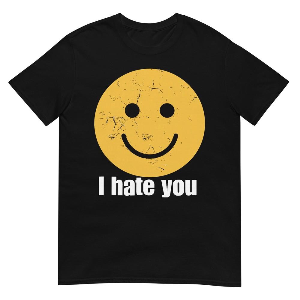 I Hate You Vintage Smile Yellow Happy Face Funny Saying Tshirt S