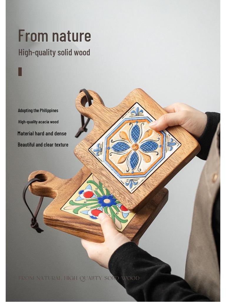 Acacia Wood Flower Tile Trivet: Wooden Anti-Scald Heat Insulation Pad for Dining Table and Ceramic Tableware.