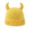 Crochet Horn Cap for Fall Winter Outfits, Brimless Devil Hat with Front Pin Accent for Party Photo Outfit Looks