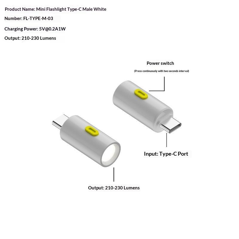 Type-C Mini Flashlight With Lanyard Plug And Play Usb C Emergency Lamp Portable Led Flashlight Outdoor Lighting