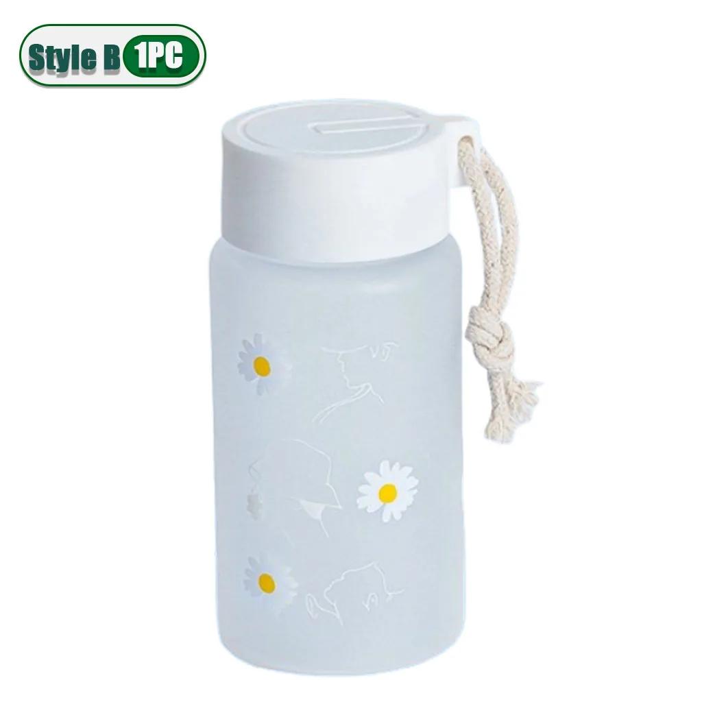 Small Daisy Frosted Plastic Mug Transparent Portable Travel Tea Cup BPA Free Cute Outdoor Girl Water Cup Children Water Bottle