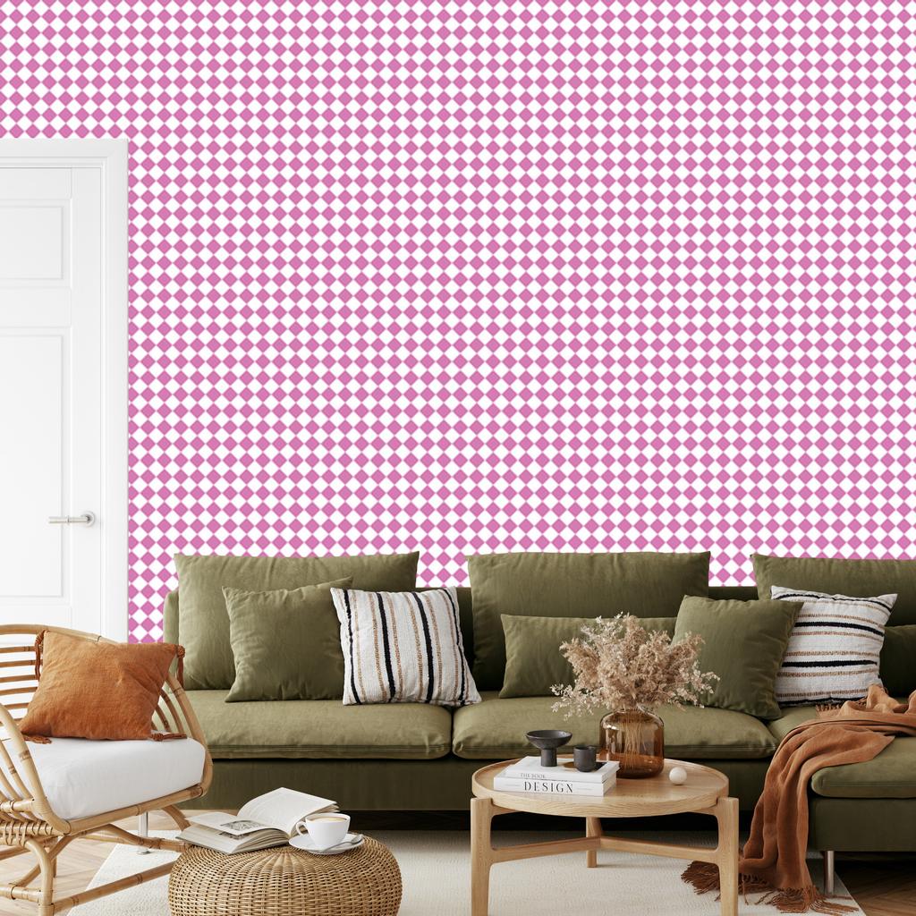 Geometric rhombus wallpaper powder pink, white and purple 50x1000