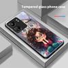 Curly Haired Girl For Xiaomi Redmi 13C Note13 12 Pro Plus 5G Note 9 13T Pro POCO X6 F5 F6 Black Tempered Glass Phone Case