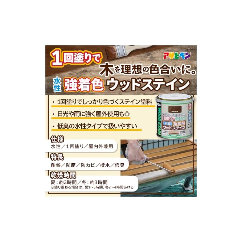 Asahi Paint Water-Based High-Strength Wood Stain 0.7L Walnut - Paint for Wood, Wood Protection, Single Coat, Stain Finish, Low Odor, Water Repellent,