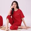 Women's Summer Cotton Pajama Set: Short Sleeve Top & Three-Quarter Pants, Thin & Plus Size