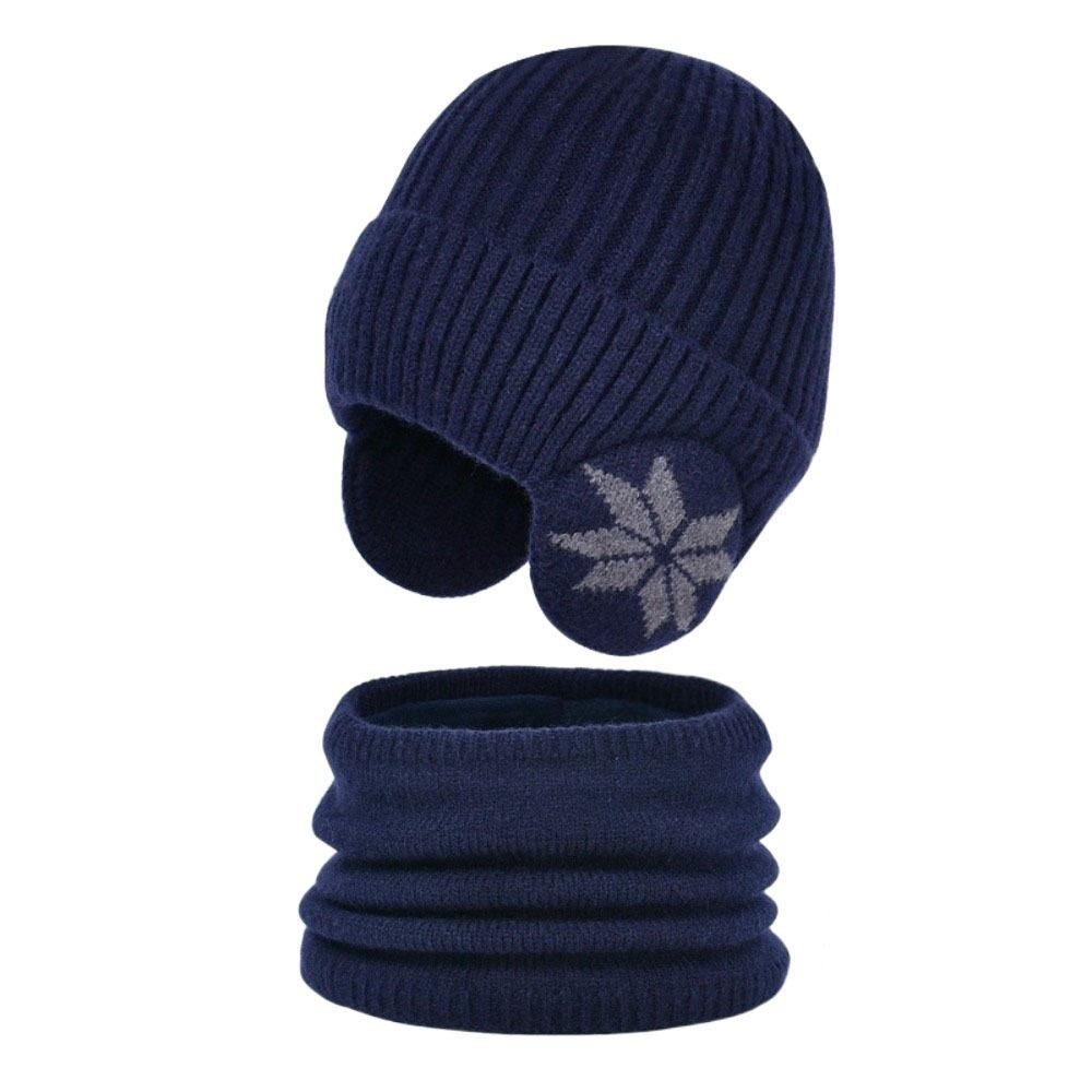 2pcs Coldproof Children Knitted Beanie Solid Color Pullover Hat Fashion Scarf Hat Set  Winter